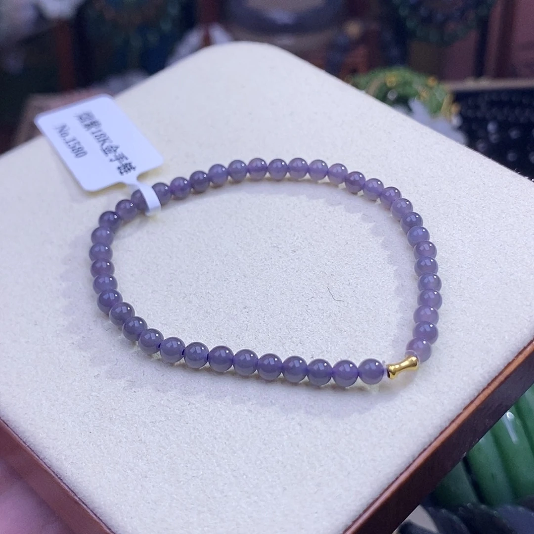 和田玉未镶嵌颈饰浓烟紫手链金镶4mm