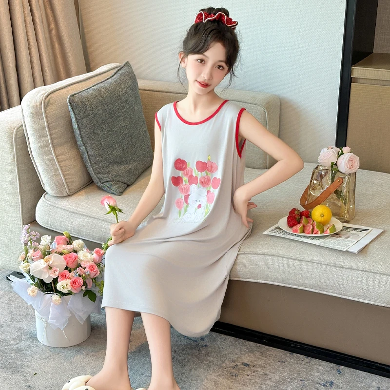 儿童吊带睡裙夏季薄款莫代尔无袖背心家居裙新款女童夏款睡衣裙子