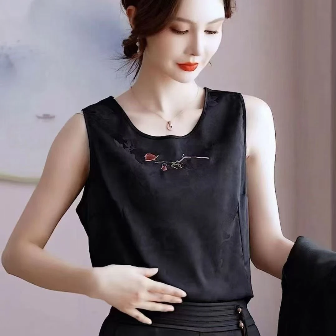 【羽墨】81232背心夏季新款提花刺绣背心打底