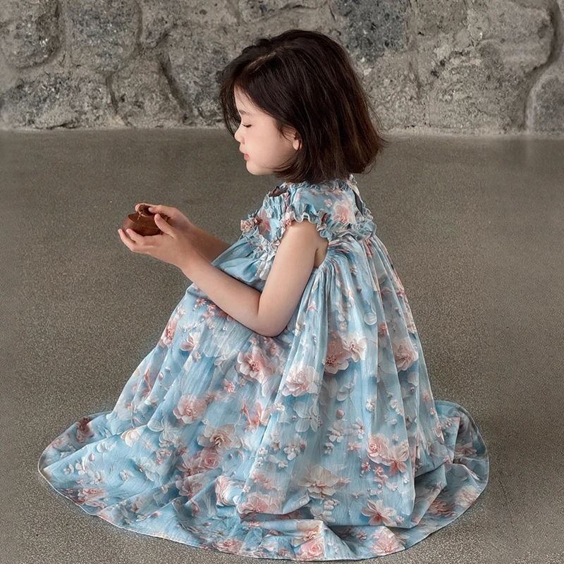 图图小象女童连衣裙2025夏季新款儿童碎花裙纯棉公主裙GBXQ321