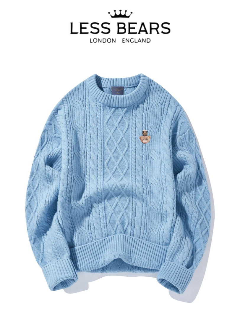 LESS BEARS英国轻奢皇家小熊头情侣款韩系时尚针织毛衣