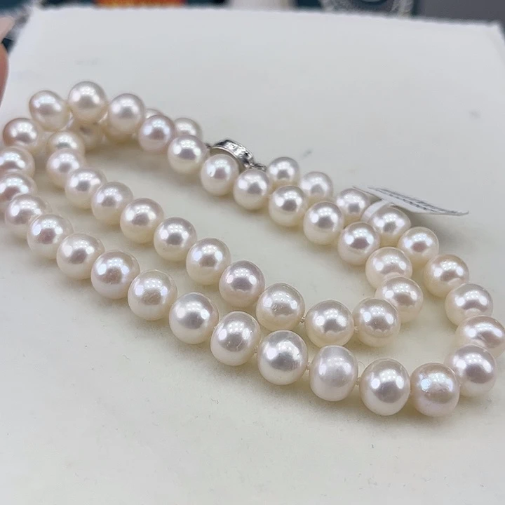 淡水珍珠银S925镶嵌颈饰10➕炫彩50长