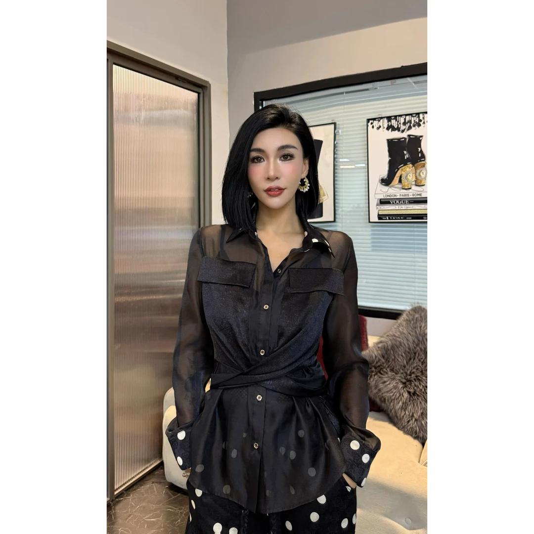 SONG-原创【衬衫-高知佳人】新款重工拼接设计时尚显瘦气质百搭长袖