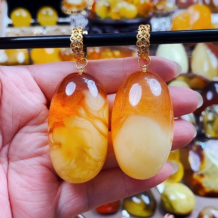 琥珀银S925镶嵌戒指枫****饰耳环