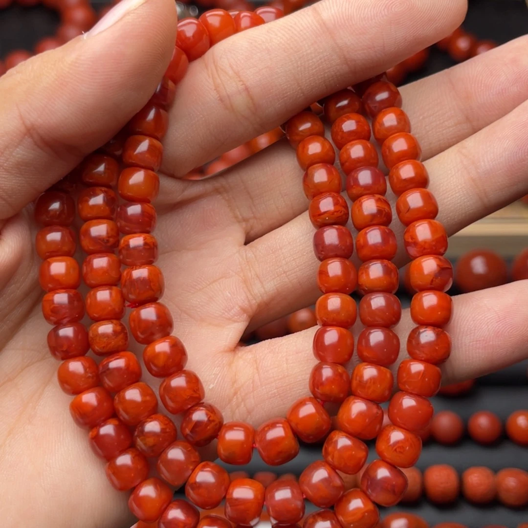 南红玛瑙未镶嵌手串H7mm收藏满肉妖孽牛血火焰老型长链