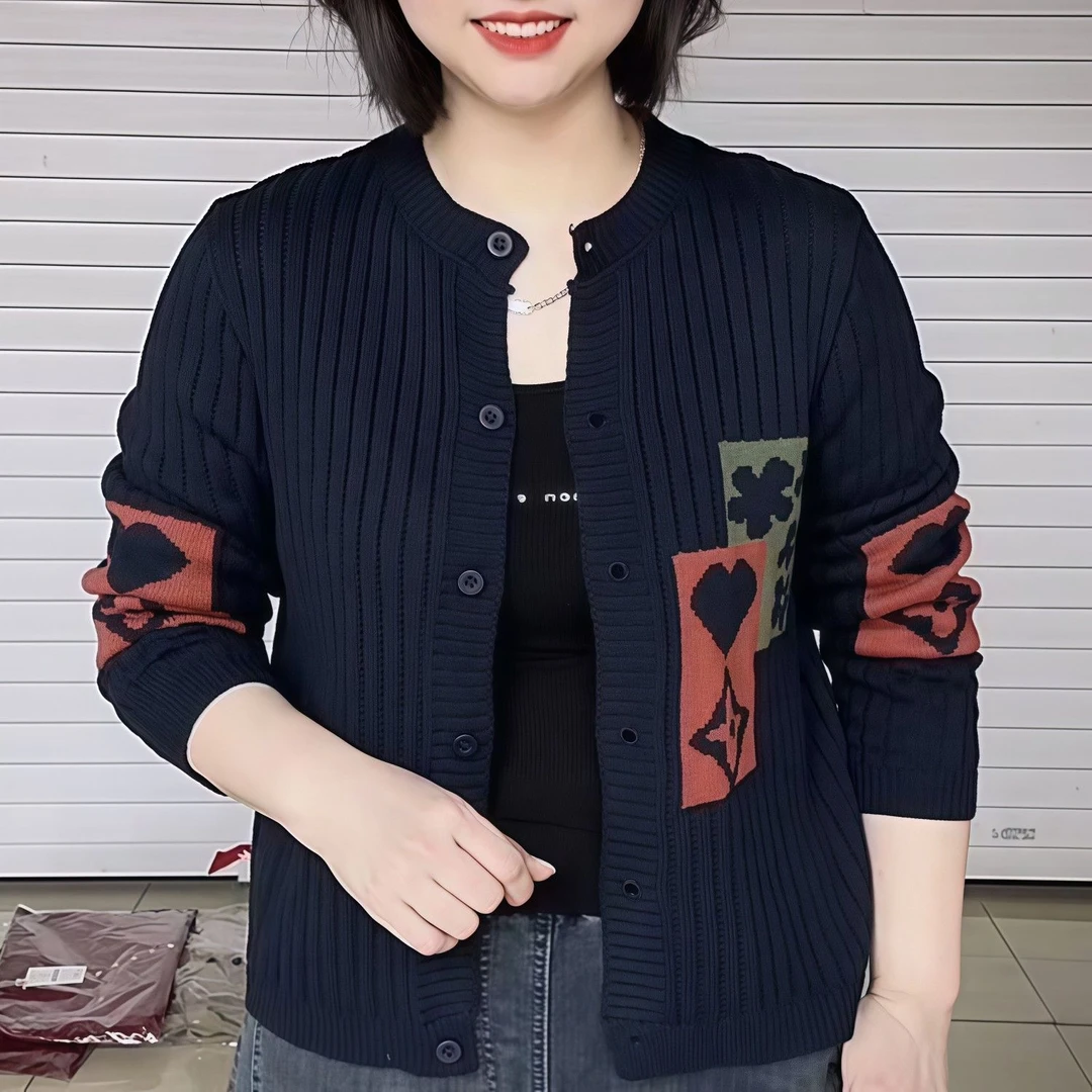 2025新款秋季民族风圆领长袖针织开衫宽松显瘦毛衣大码外套上衣女