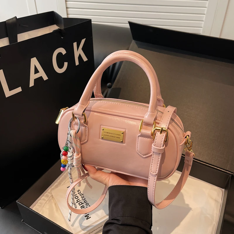 带挂件包包女2025新款保龄球手提包休闲百搭单肩包时尚斜挎包1065