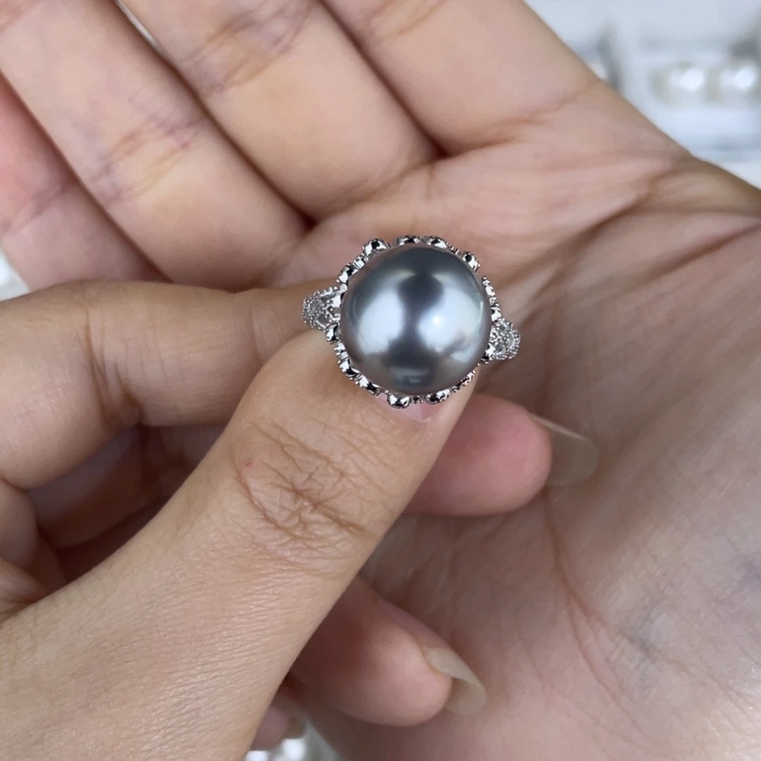 海水珍珠戒圈银S925镶嵌