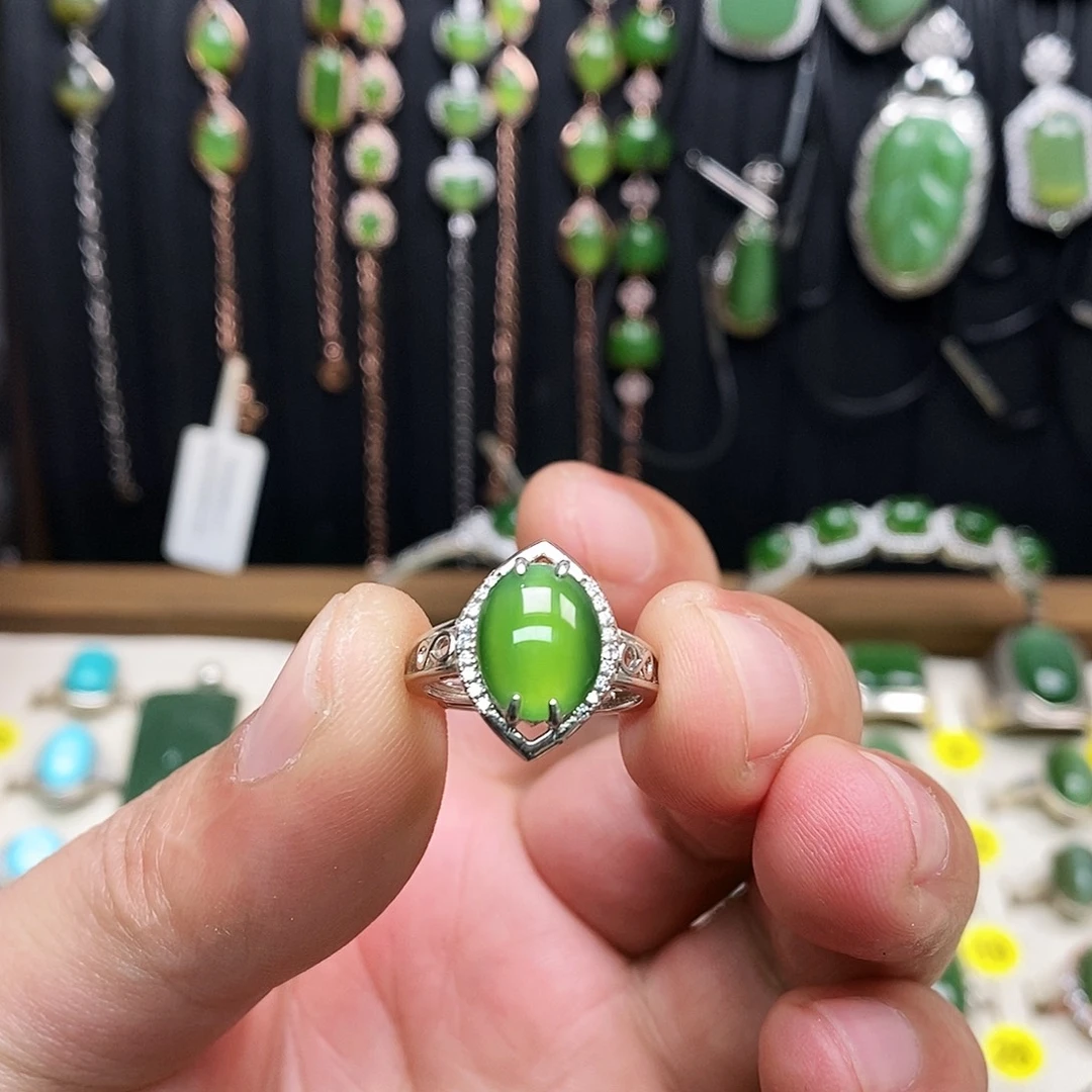 和田玉（碧玉）银S925镶嵌戒指