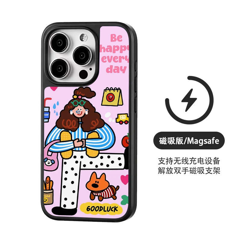 插画女孩磁吸适用苹果16手机壳iphone15promax新款1432华为pura70