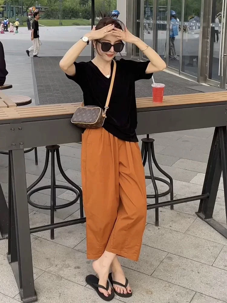 蜜柚家 南瓜橘显瘦九分弯刀裤奶奶裤