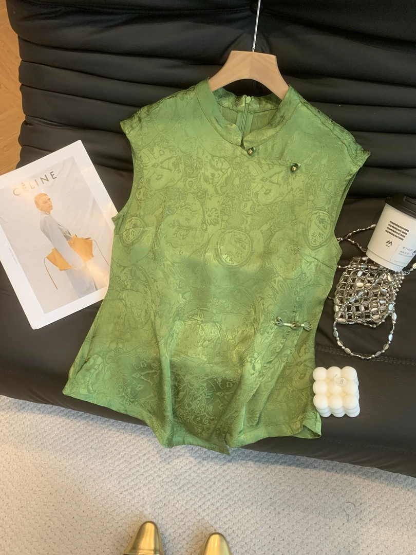 新中式国风刺绣背心马甲女2025年夏季新款设计感拉链无袖衬衫上衣