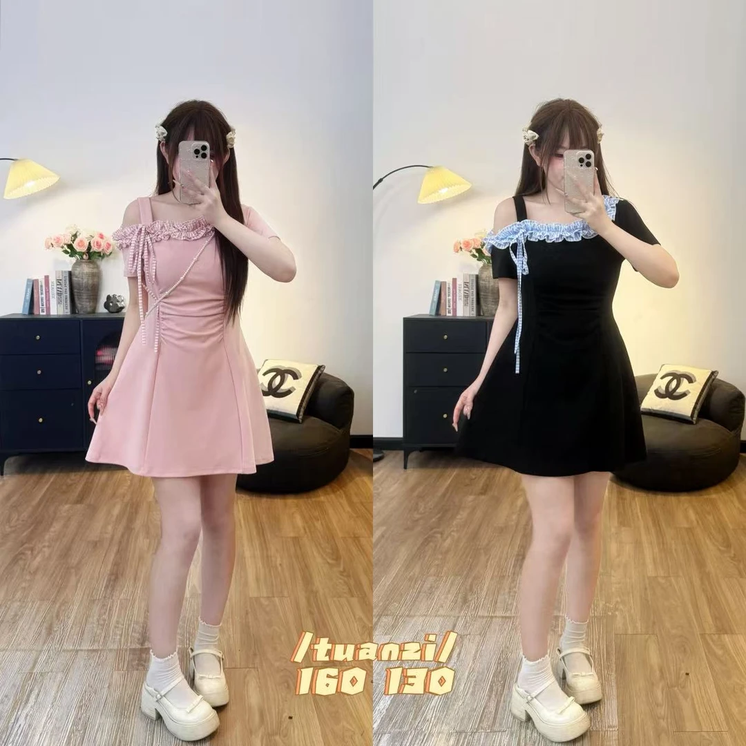 【告白讯息】9967 胖mm高级感法式绝美锁骨短裙收腰显瘦a字裙