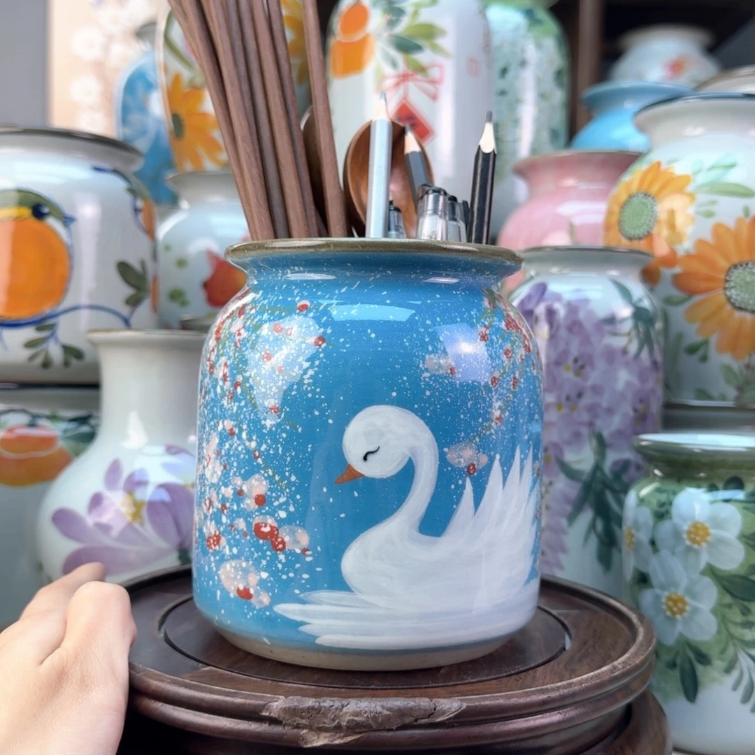 景德镇陶瓷手绘花瓶无孔