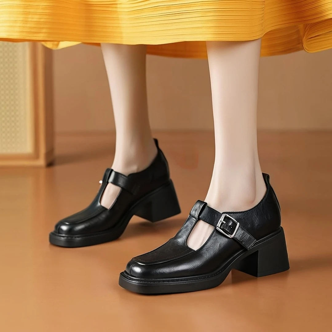 新款爆款春季厚底玛丽珍乐福单鞋2025新款春夏复古方头英伦风418