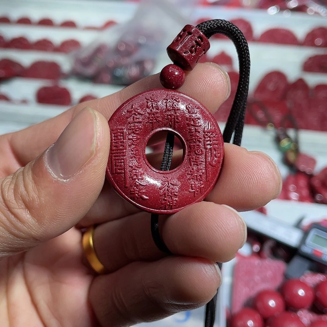 天然辰砂紫金砂山花吊坠