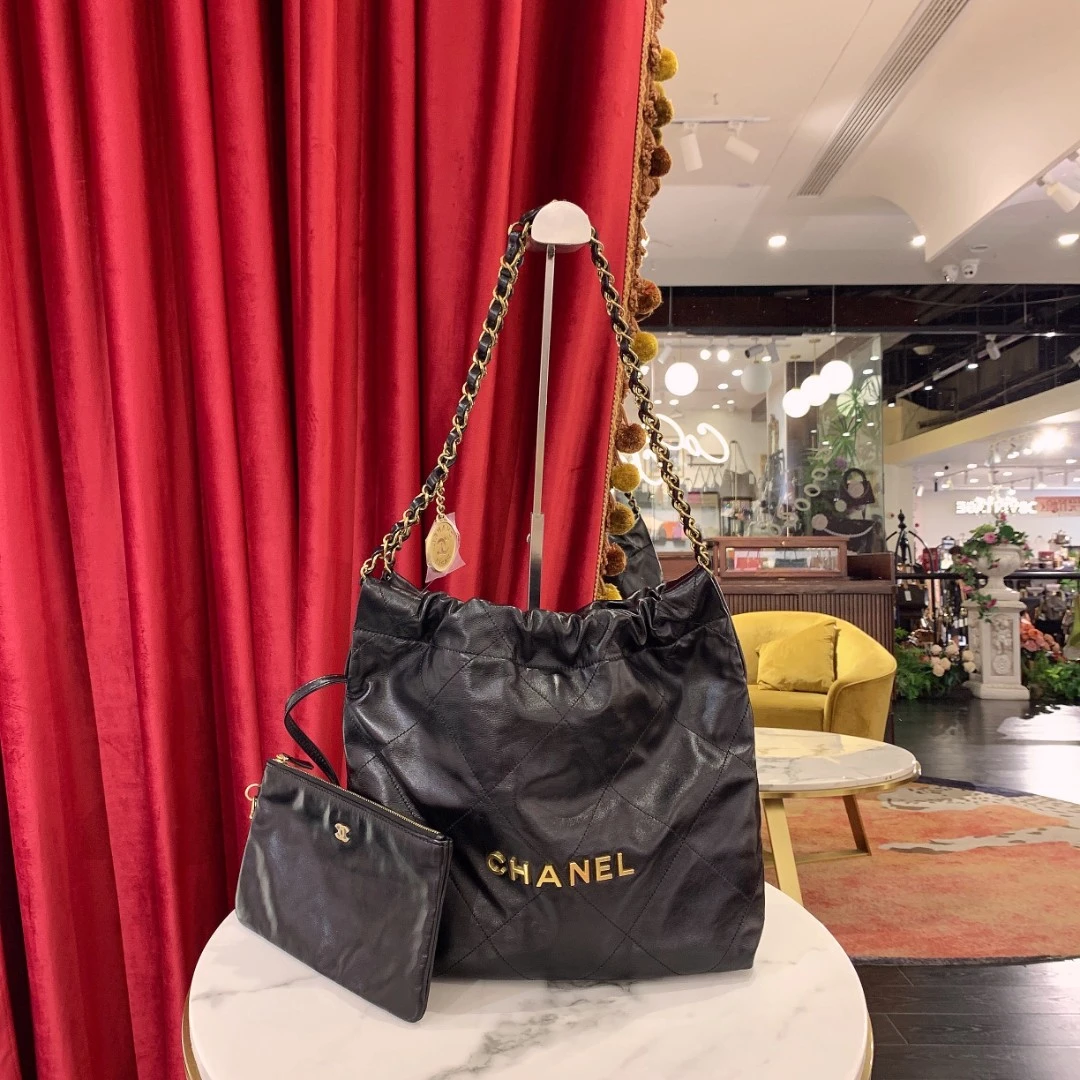 99新 Chanel/香奈儿 GGS22bag垃圾袋小号黑色金扣牛皮36133958