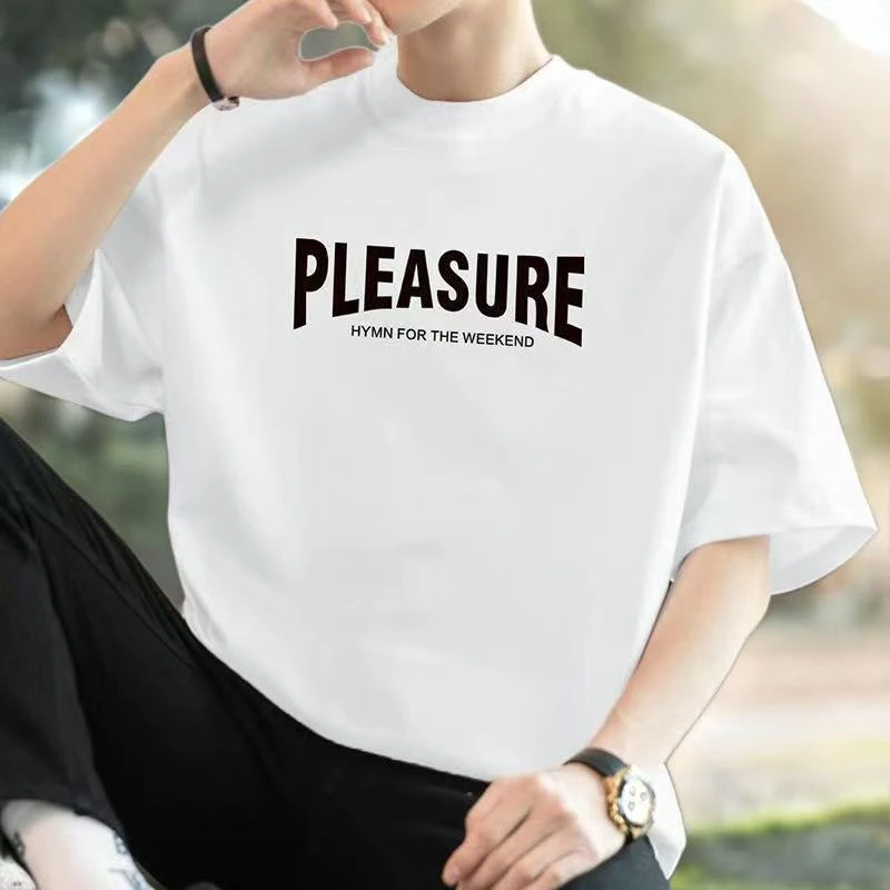 白色男士短袖t恤男上衣纯棉圆领时尚宽松百搭轻奢高级感男装T恤