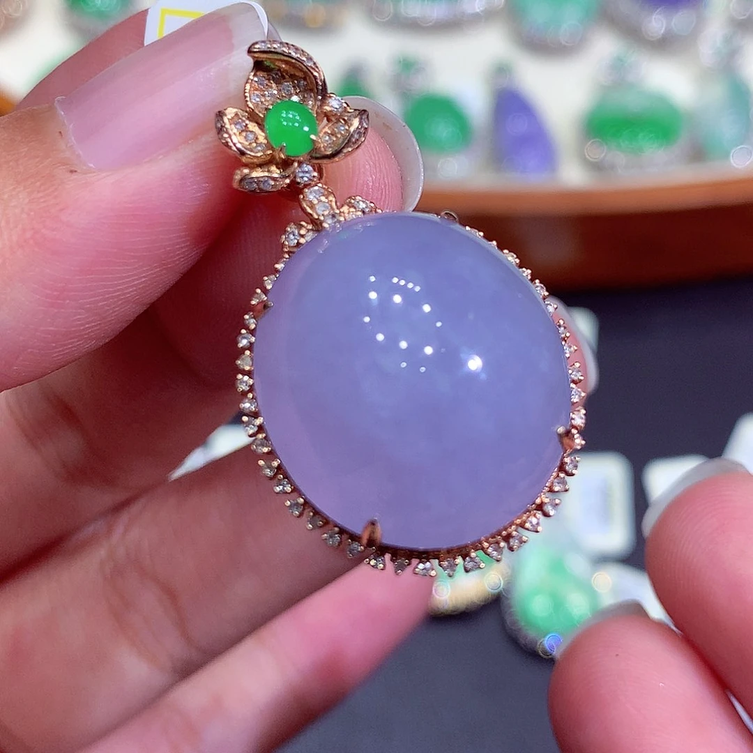 翡翠18K金镶嵌吊坠(不含链)