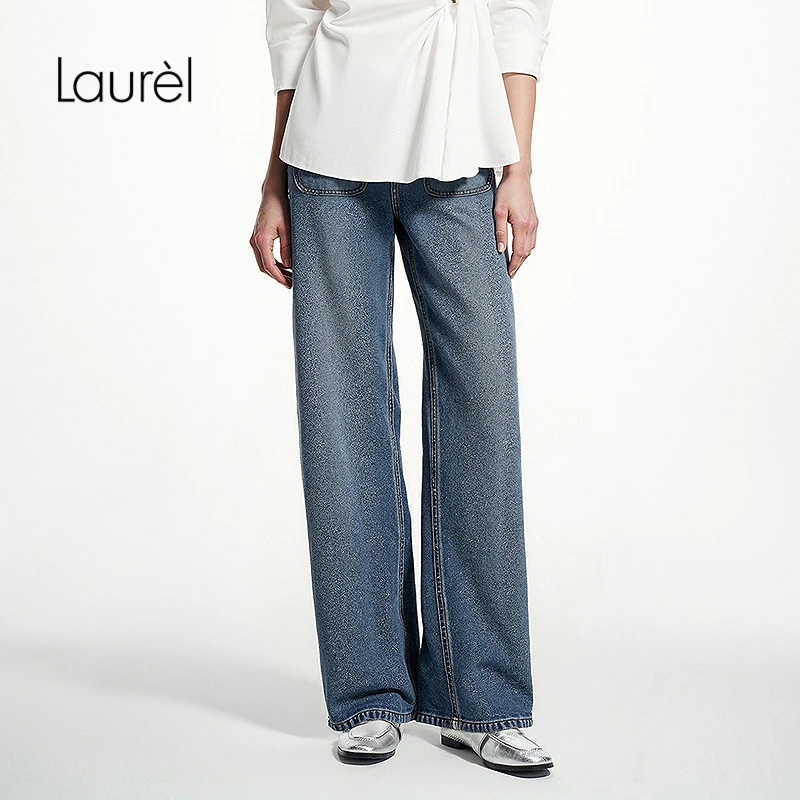 【晨粉专享】Laurel25夏新款复古阔腿牛仔裤女LWD355K90600