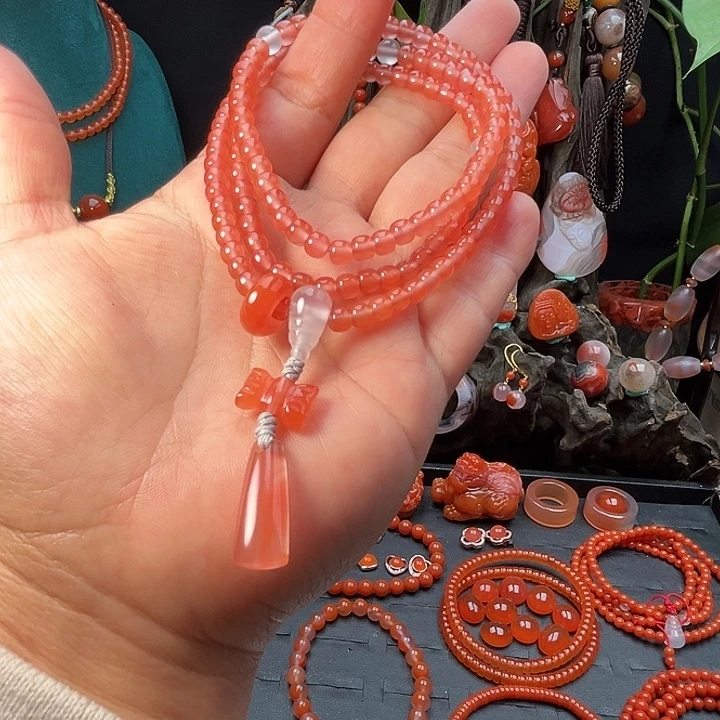 南红玛瑙未镶嵌颈饰樱花粉小老型