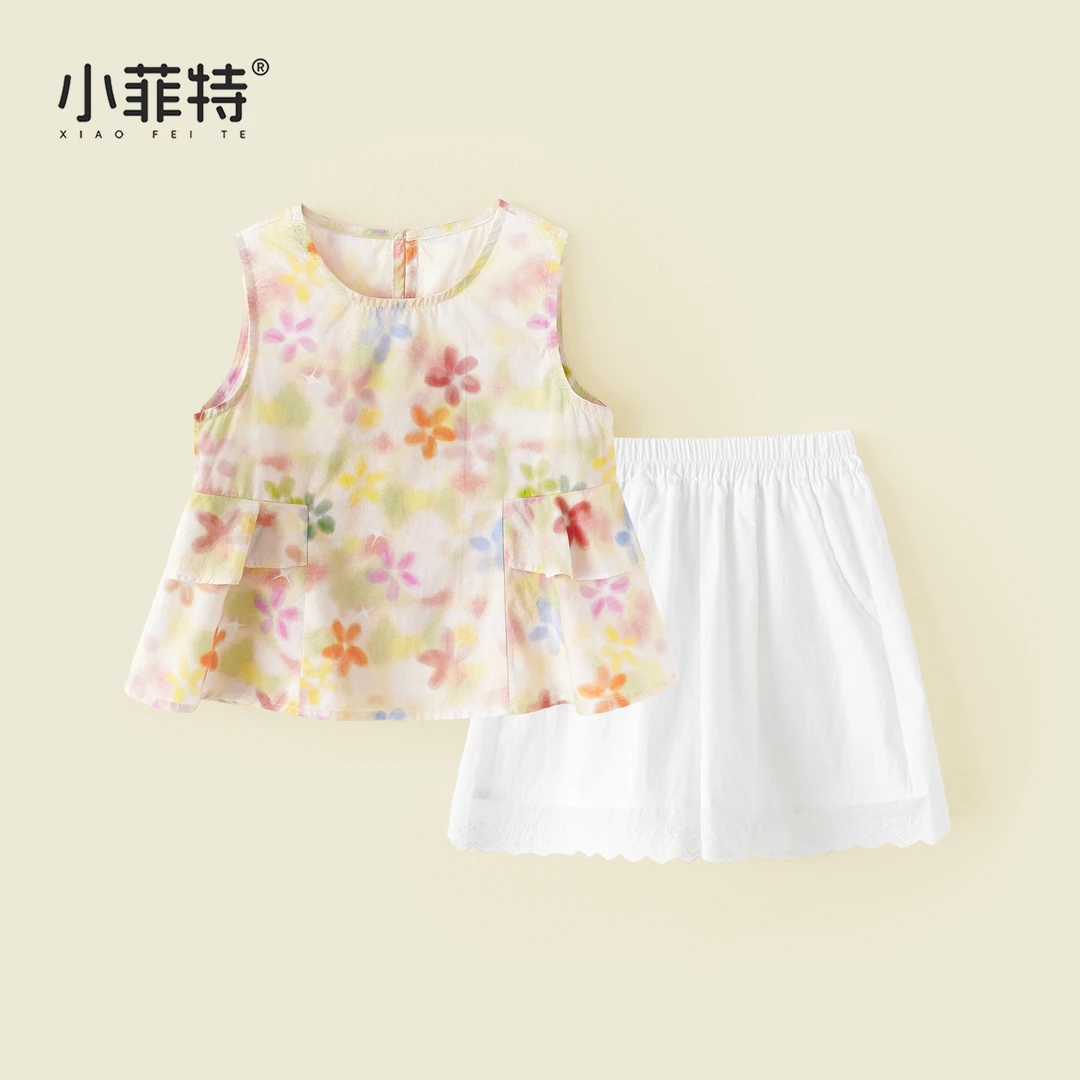 小菲特夏季新款女童套装洋气夏装女孩娃娃衫短裤两件套BGTX52223