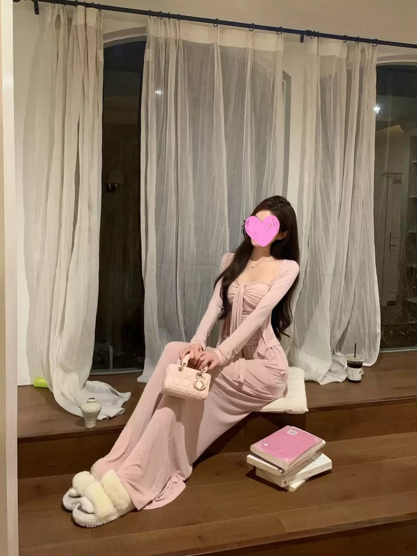 温柔风套装粉色吊带开衫阔腿裤包臀半身裙