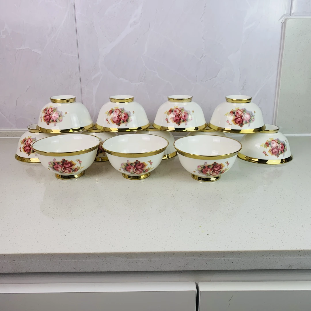 【新疆包邮】gulbaskan qina 12个白色金边碗网红高档家用简约陶瓷