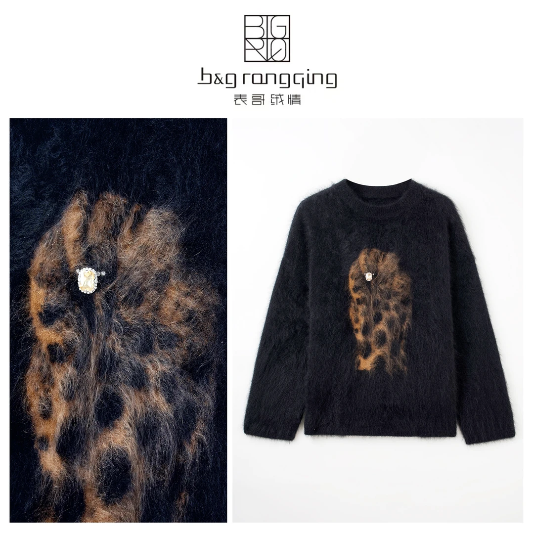 表哥绒情【爆赚】100山羊绒圆领套头带钻时尚前沿上衣羊绒衫