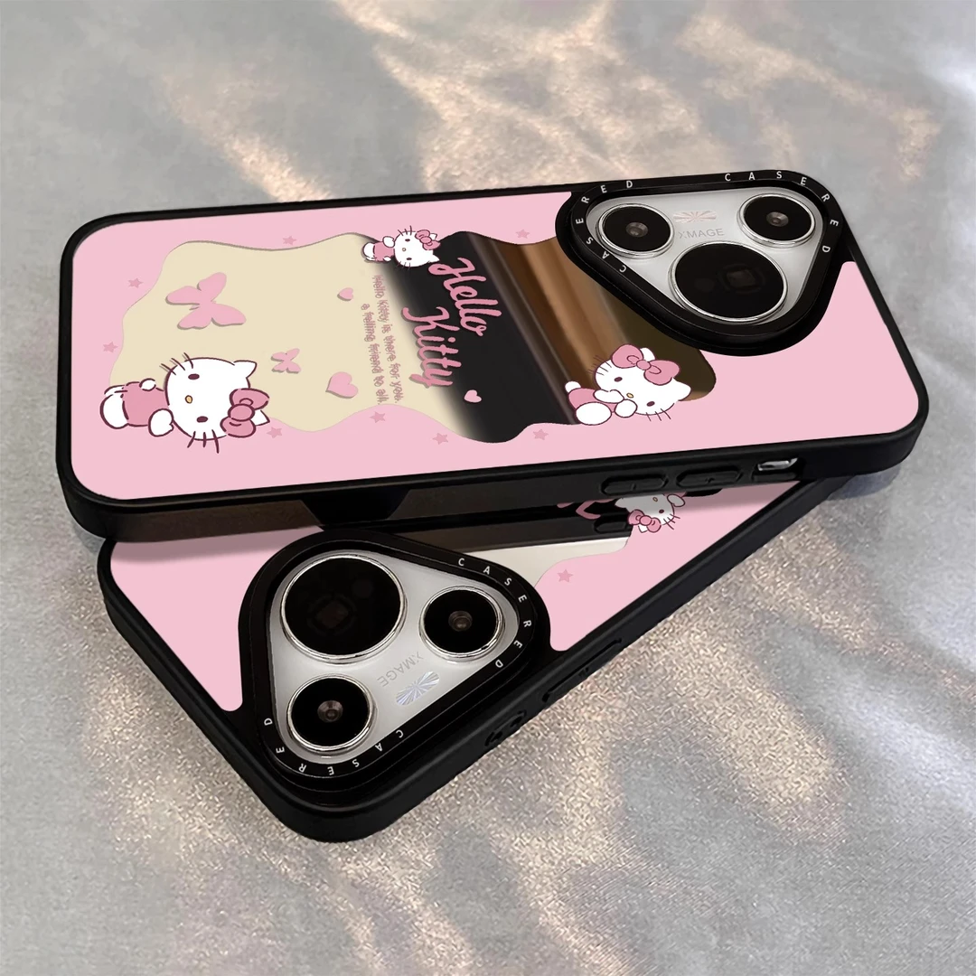 粉嫩kt猫适用华为pura80pro手机壳新款刀锋镜面高级感P60防摔P70