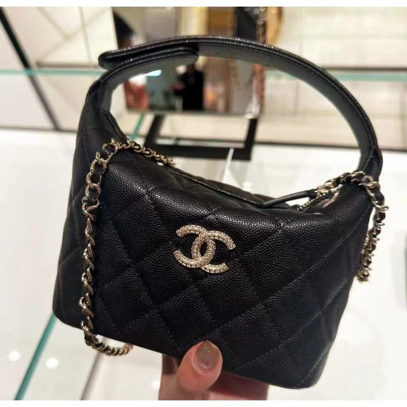 未使用 Chanel/香奈儿  澳海贝 25a黑金大logo浮雕logo饭盒包