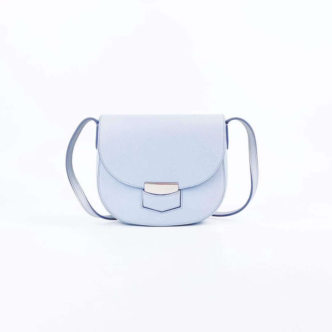 95新 Celine/思琳 牛皮蓝色银扣马鞍包单肩包