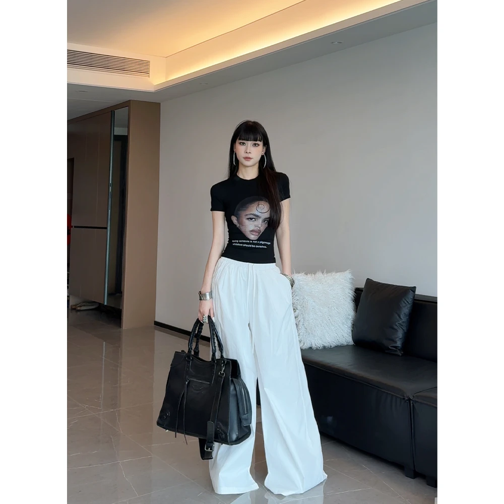 【JUJU】“人物T” ins穿搭博主头像美式辣妹修身弹力柔软T恤上衣