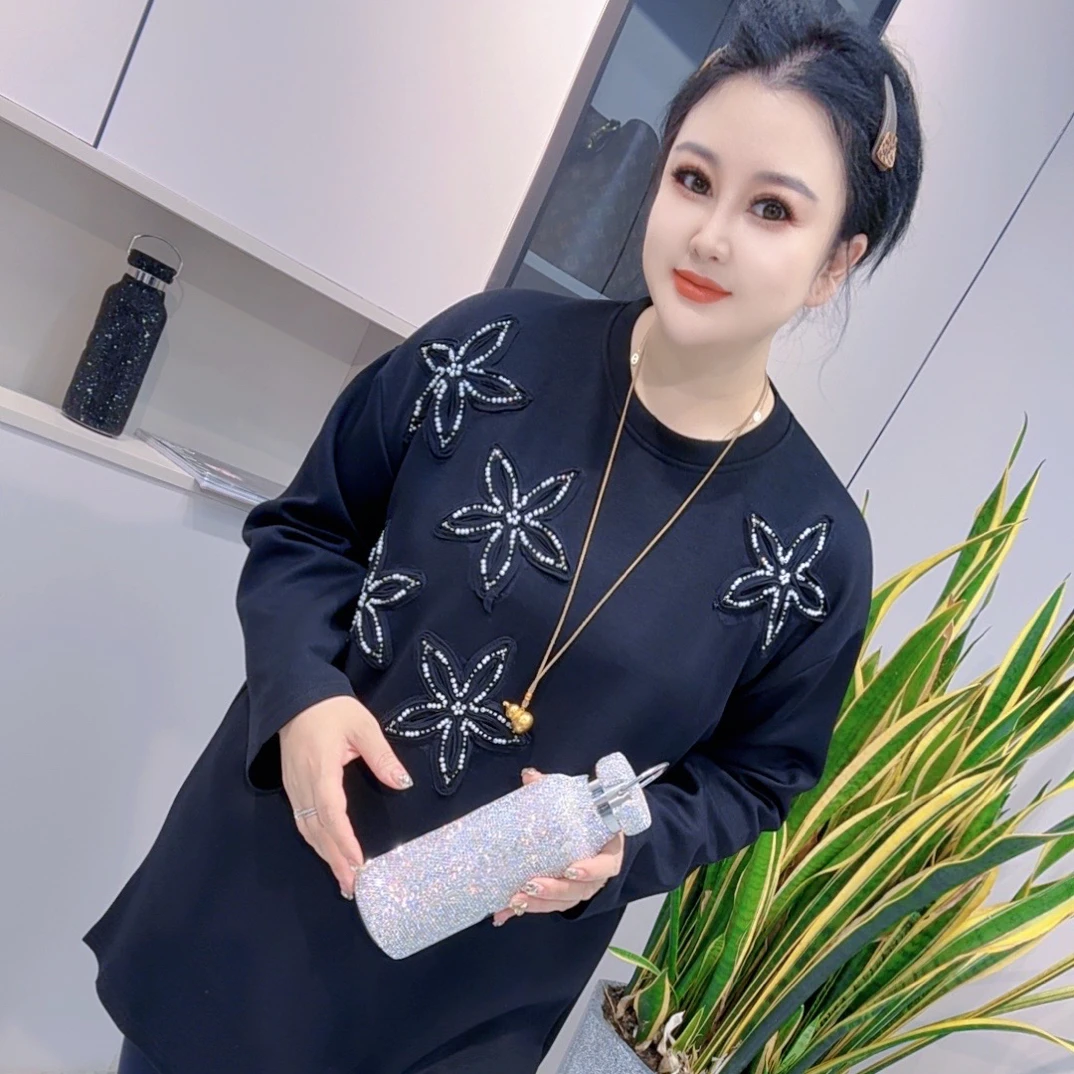 【娟姐精选】25402欧货重工串珠大花瓣时尚洋气减龄欧版体恤