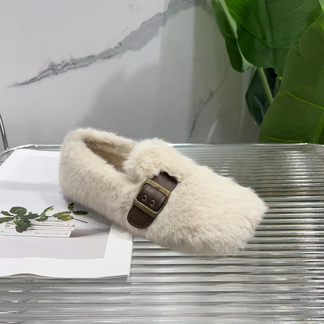 冬季新款网红一脚蹬法式温柔气质加绒豆豆鞋Q-11