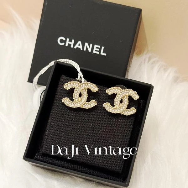大吉中古/Chanel香奈儿金色珍珠双c耳钉