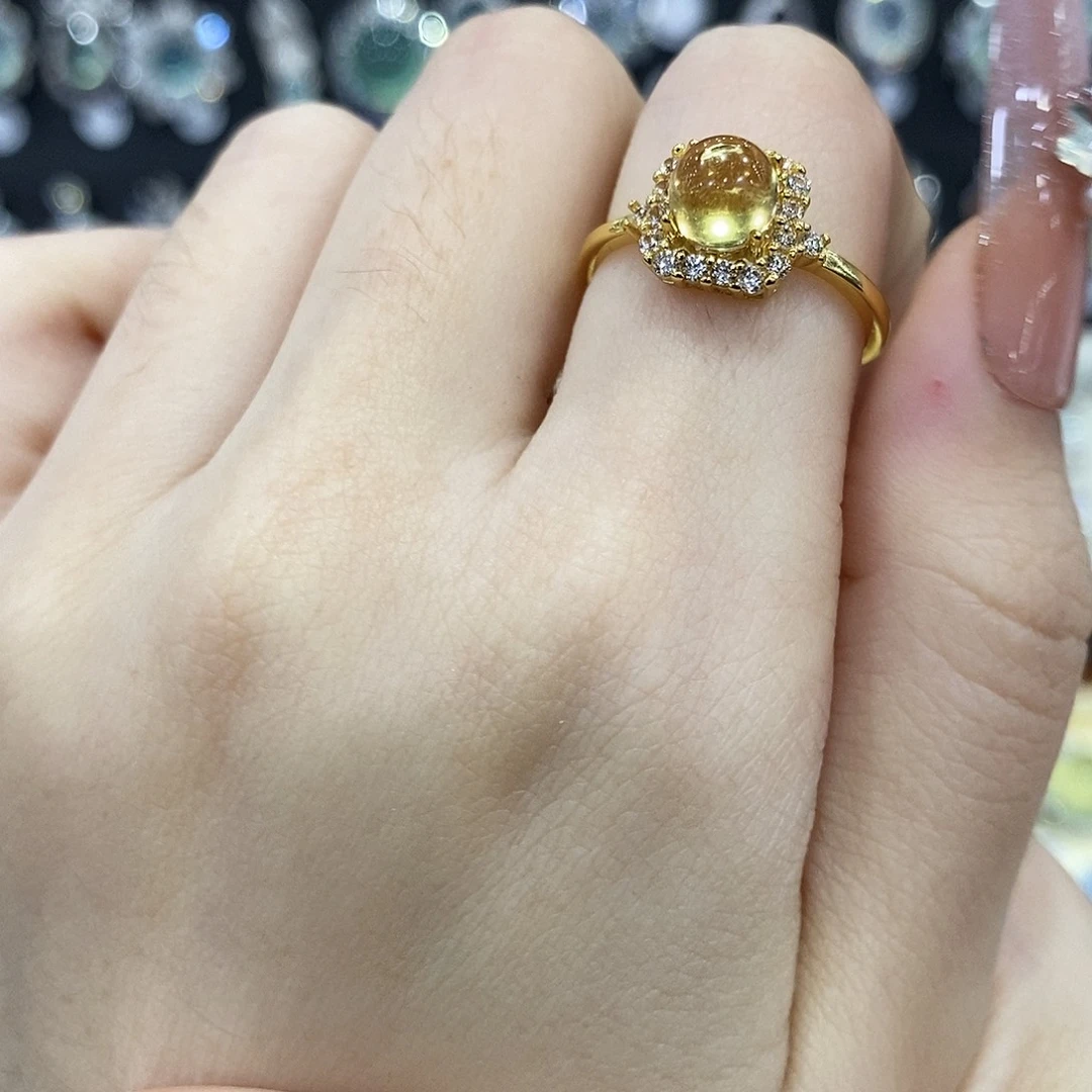 戒指黄晶银S925镶嵌