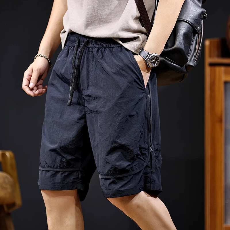冰丝速干户外休闲短裤男士2025夏季新款潮牌宽松大码工装五分裤薄