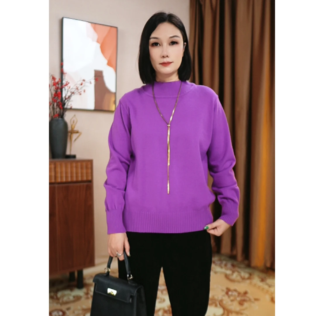大码女装半高领毛衣纯色宽松中老年内搭针织衫妈妈装上衣D31991