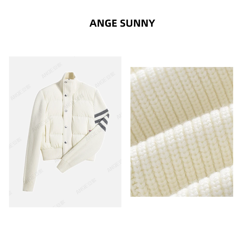 曲阳 ANGE SUNNY【四杠羊毛拼接羽绒服】90白鹅绒立领针织袖外套