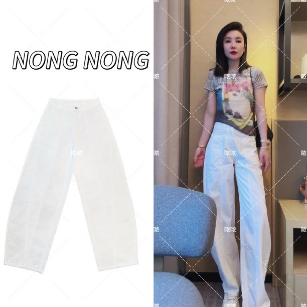 哝NONG【白色弯刀裤】-2025春夏新款白色弯刀休闲长裤裤子01392685