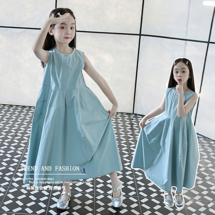夏季女童韩版连衣裙洋气中大童公主裙甜美童装无袖薄款长裙夏装时