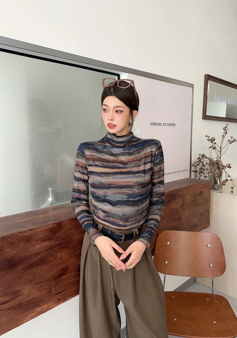 WX 【水墨丹青】秋冬星空绒女士亲肤气质保暖衫半高领
