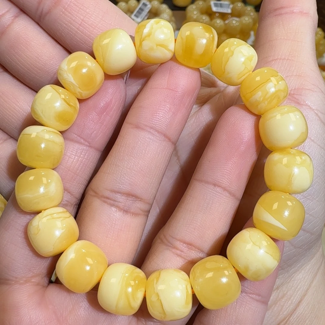 琥珀未镶嵌珠宝奇石12m焦皮同料老型花蜡手串19.2