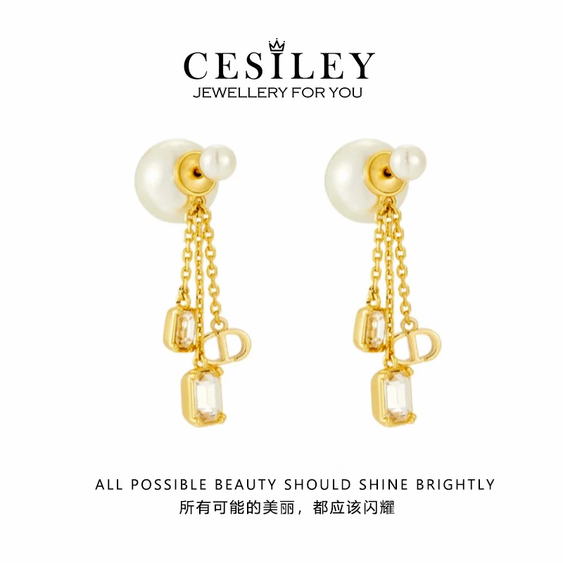 铜合金耳饰 爆闪流苏方糖耳环DTA1054