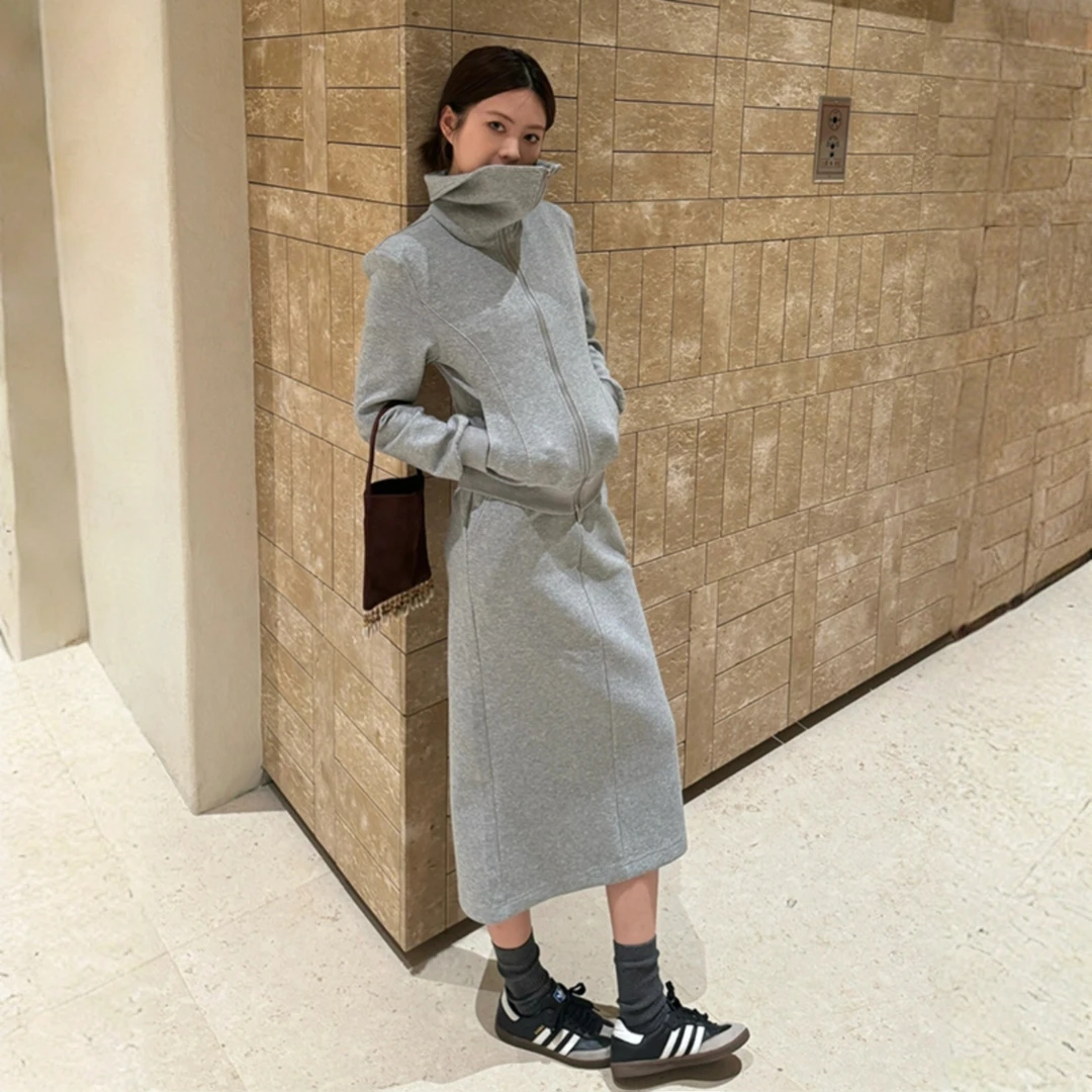 灰色运动套装女2025秋装新款美式复古时尚辣妹卫衣半身长裙两件套