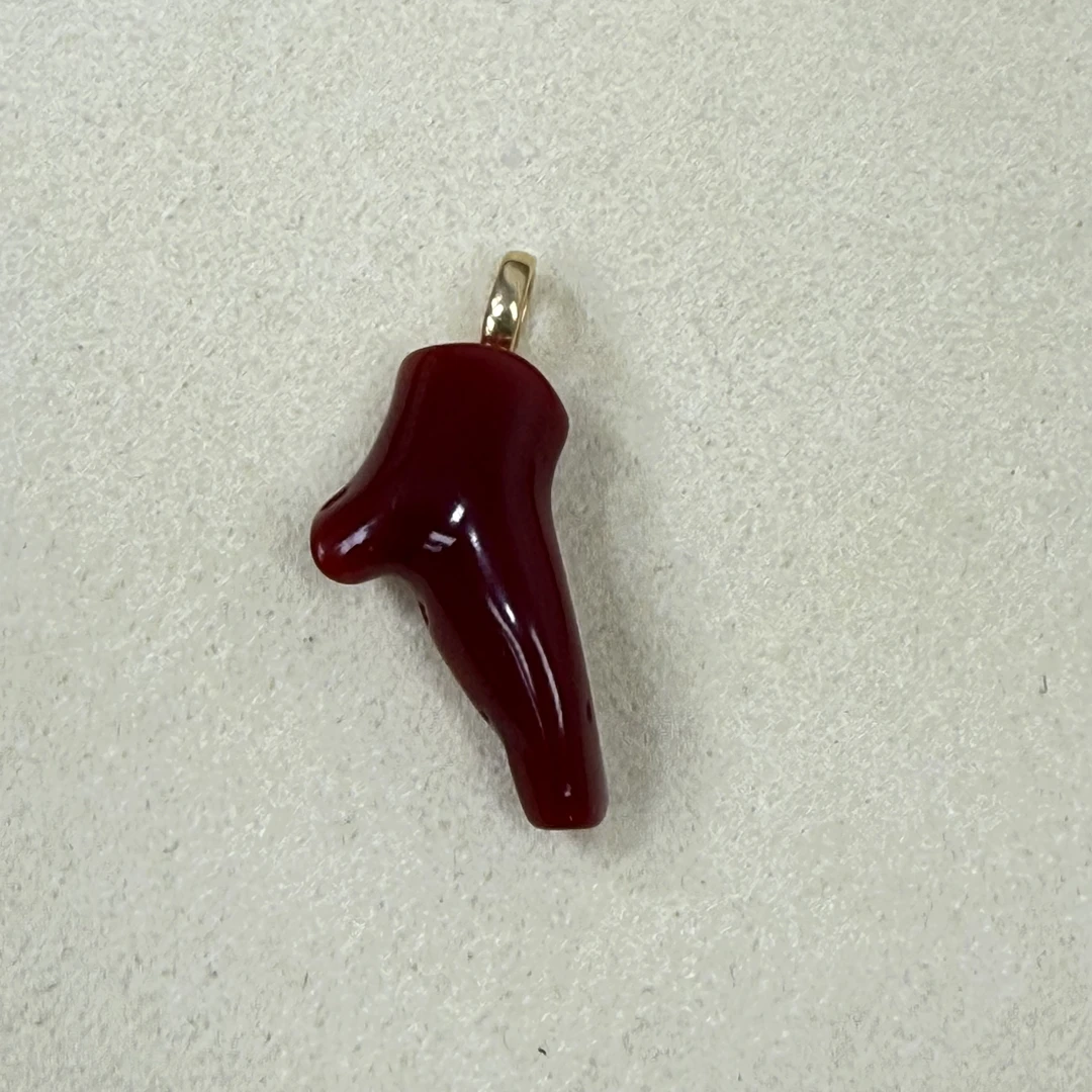 天然珊瑚树杈吊坠18k金