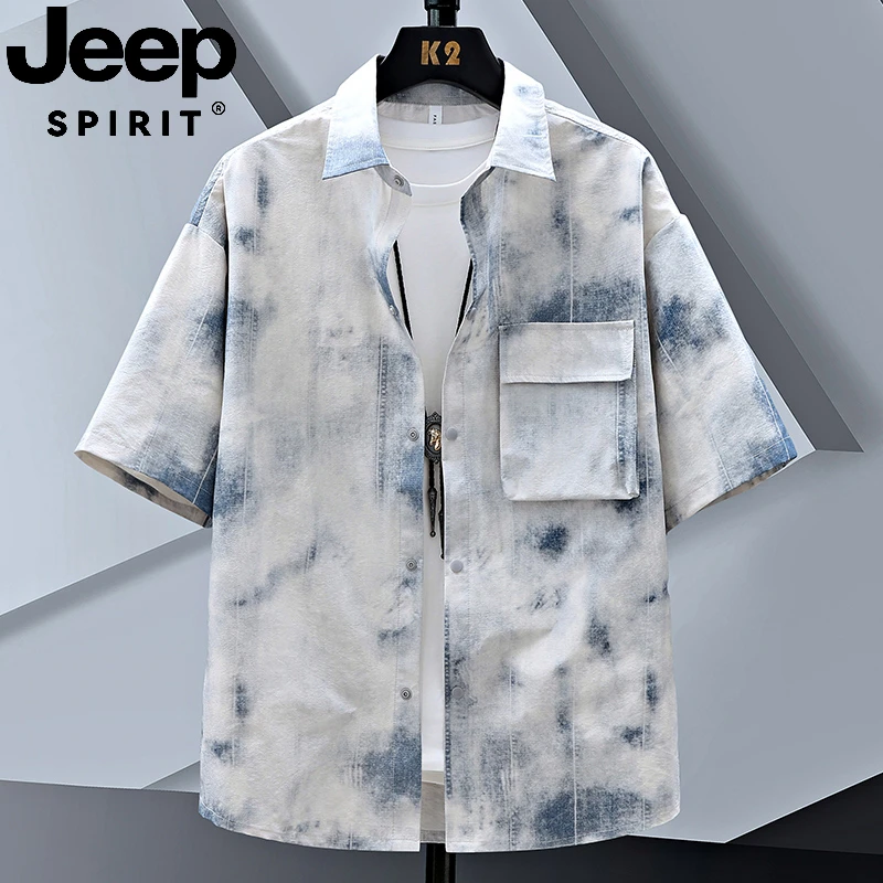 JEEP短袖衬衫男士2025夏季痞帅工装休闲衬衣宽松大码薄款半袖上衣