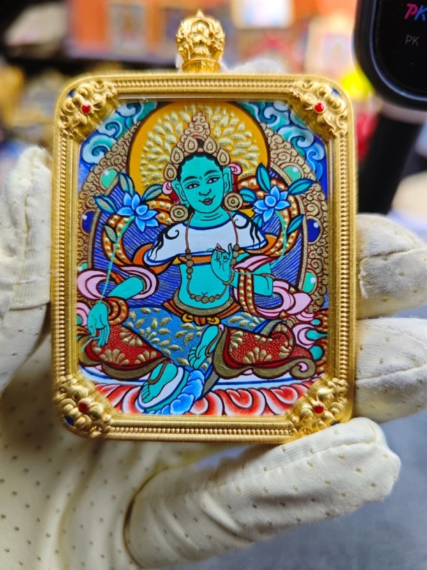 铜合金布艺吊坠 藏式风格绿度彩唐吊坠