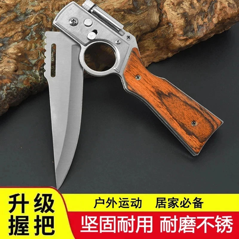 厨房户外按钮启动AK防滑露营折叠刀不锈钢水果刀荒野求生电筒小刀